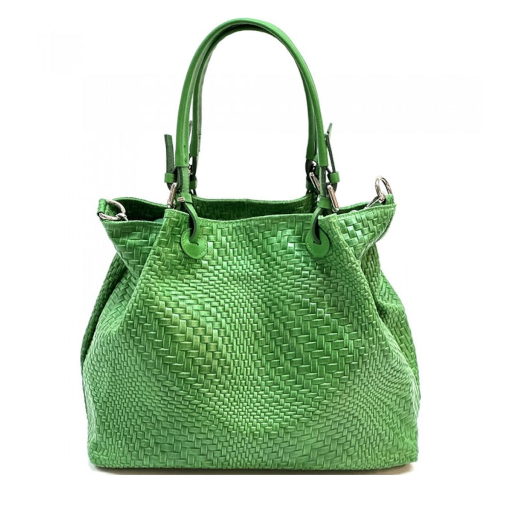 Borsa donna verde mela a spalla in pelle 46x18x29 cm Debora S