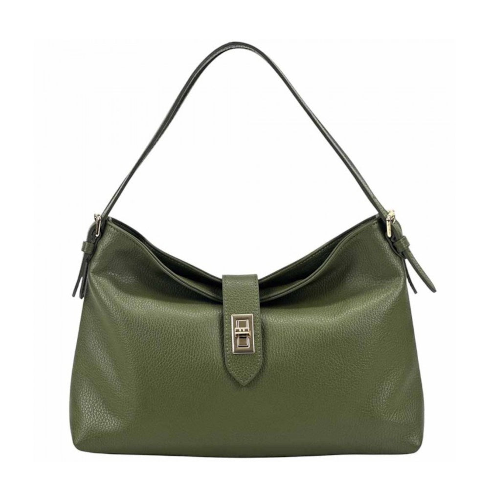 Borsa donna verde scuro a spalla in pelle 34x10x24 cm Carmina