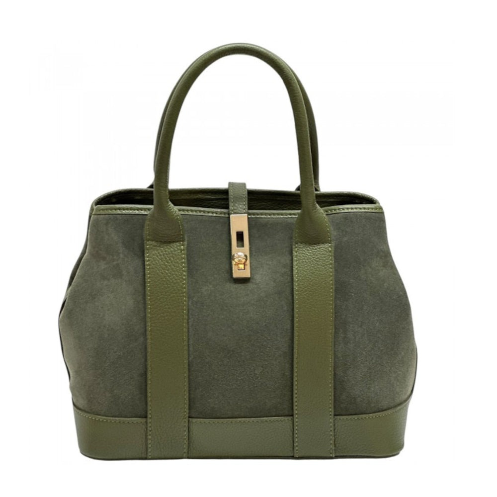 Borsa donna verde scuro a spalla in pelle 35x14.5x23 cm Vera