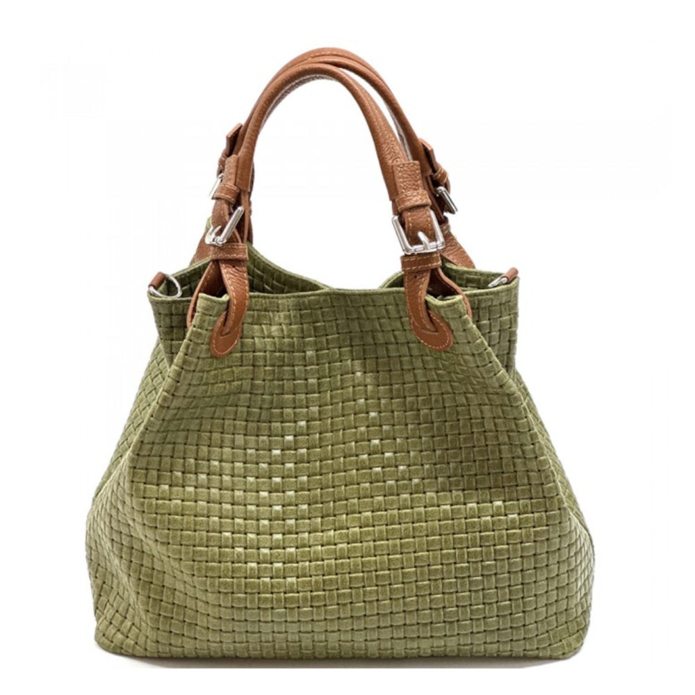 Borsa donna verde scuro a spalla in pelle 35x16x30 cm Debora IN