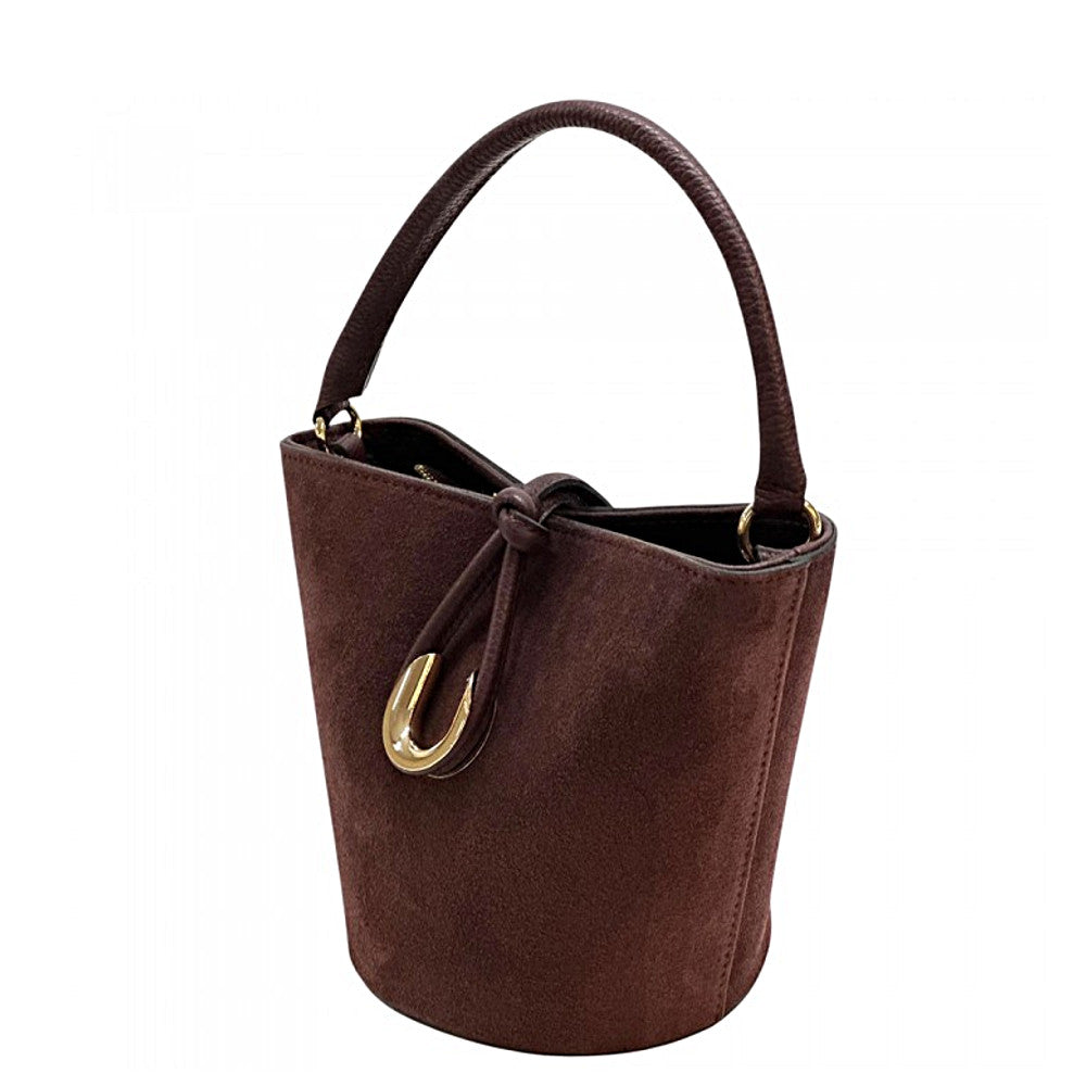 Borsa secchiello da donna Bordeaux a mano in pelle 22x14x18 cm Nadia