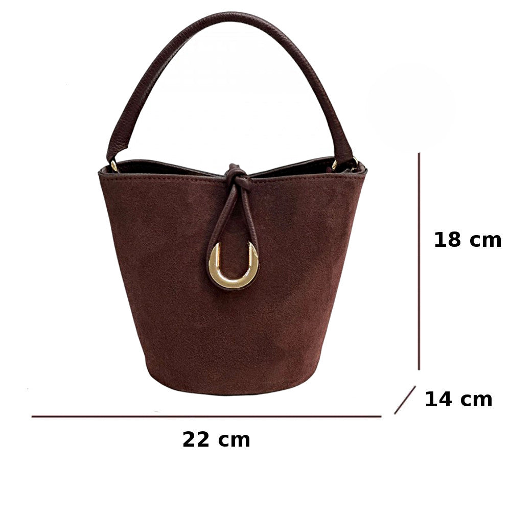Borsa secchiello da donna Bordeaux a mano in pelle 22x14x18 cm Nadia