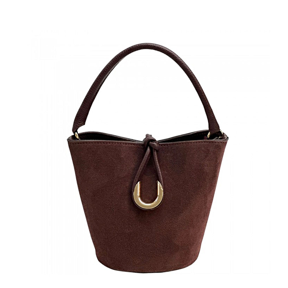 Borsa secchiello da donna Bordeaux a mano in pelle 22x14x18 cm Nadia