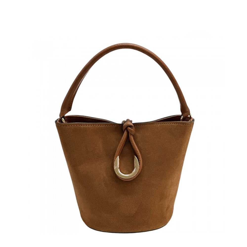 Borsa secchiello da donna Cuoio Scuro a mano in pelle 22x14x18 cm Nadia