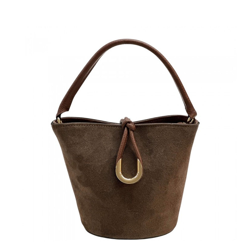 Borsa secchiello da donna Marrone a mano in pelle 22x14x18 cm Nadia