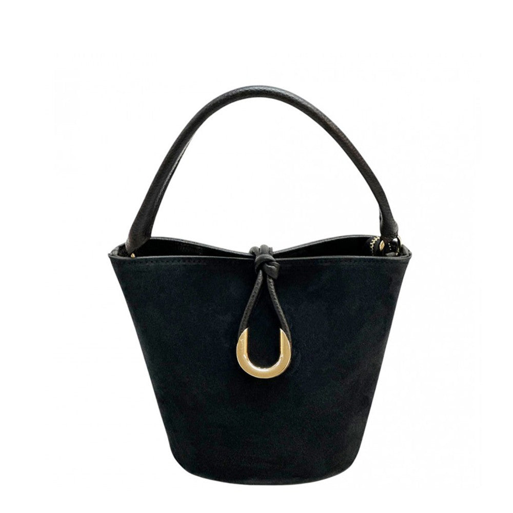 Borsa secchiello da donna Nera a mano in pelle 22x14x18 cm Nadia