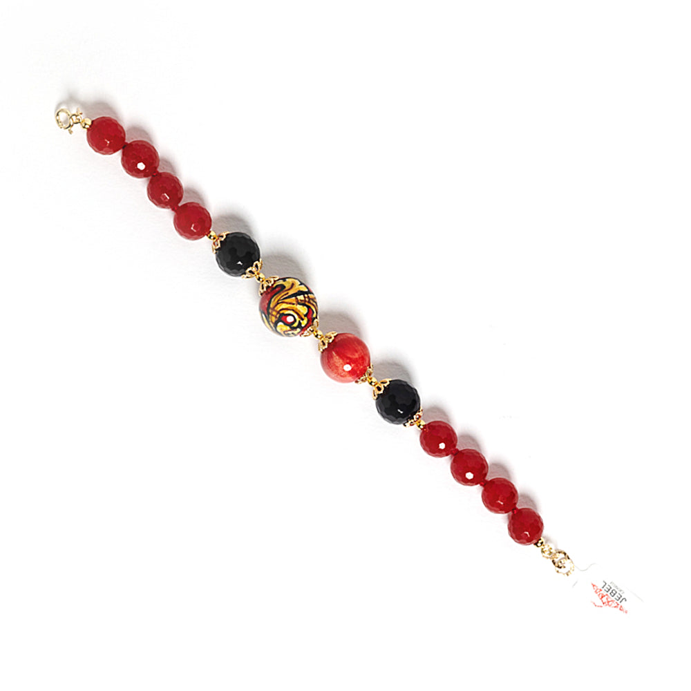 Bracciale Acicastello in agata bordeaux e perle in ceramica di Caltagirone