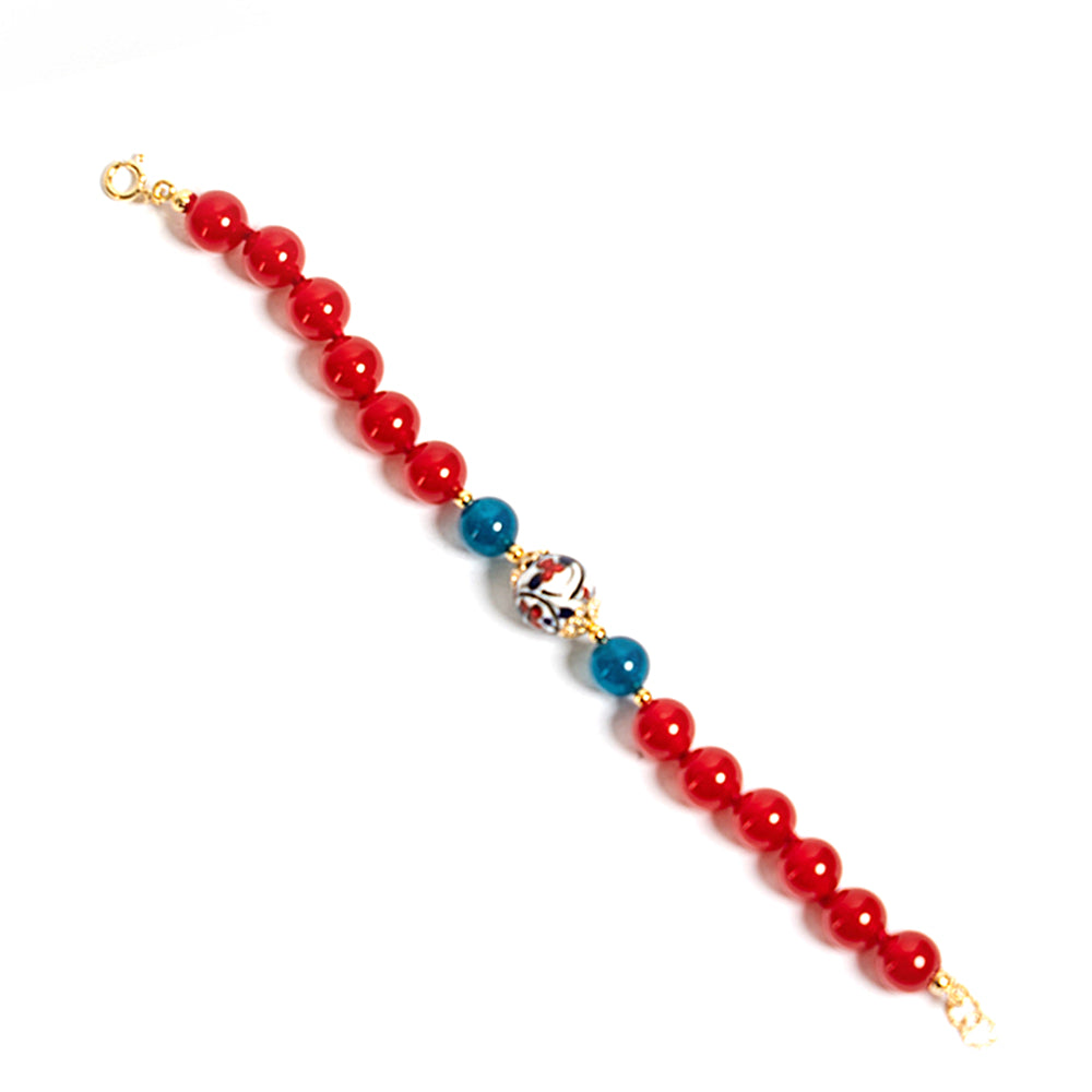 Bracciale Acireale in agata rossa e perla in ceramica di Caltagirone
