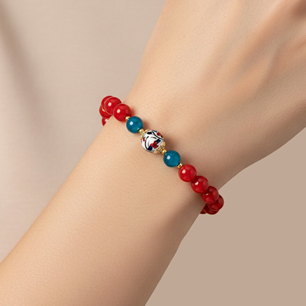 Bracciale Acireale in agata rossa e perla in ceramica di Caltagirone