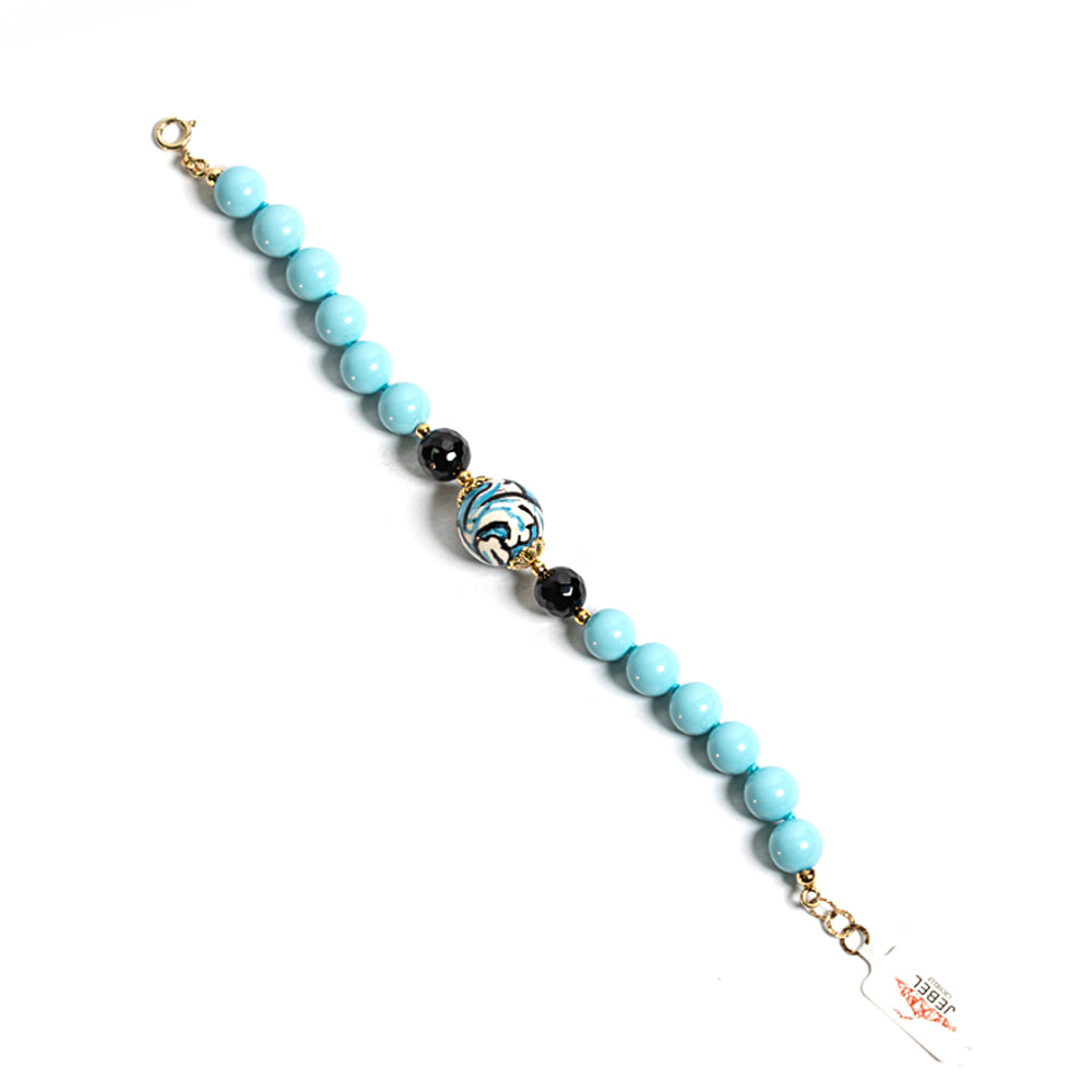 Bracciale Acitrezza in pasta di turchese e perla in ceramica di Caltagirone