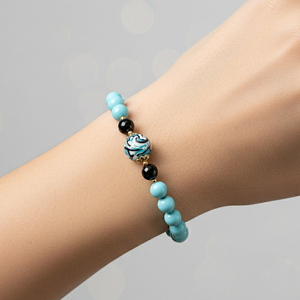 Bracciale Acitrezza in pasta di turchese e perla in ceramica di Caltagirone