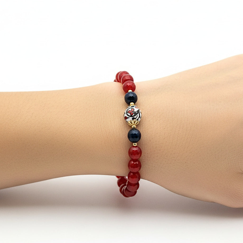 Bracciale Afrodite in agata rossa e perla in ceramica di Caltagirone