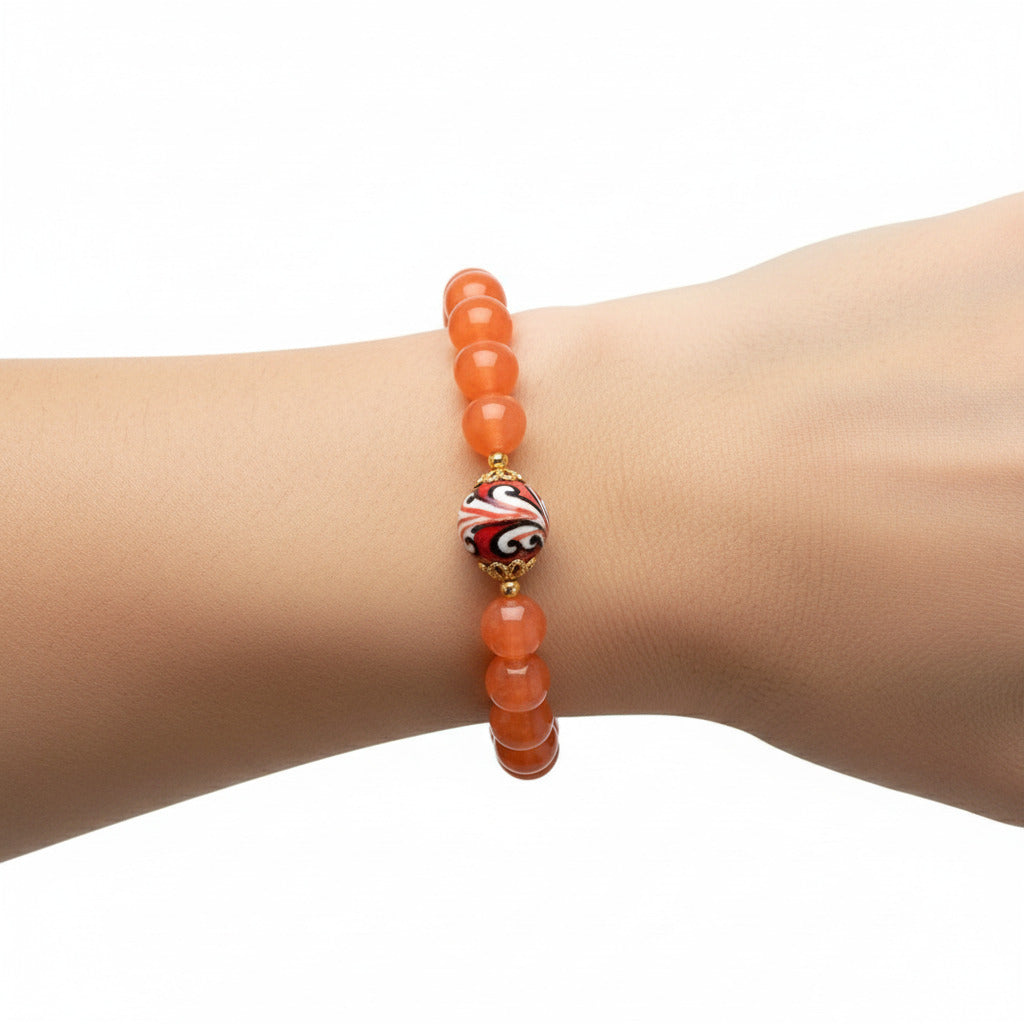 Bracciale Agave in agata salmone e perla in ceramica di Caltagirone