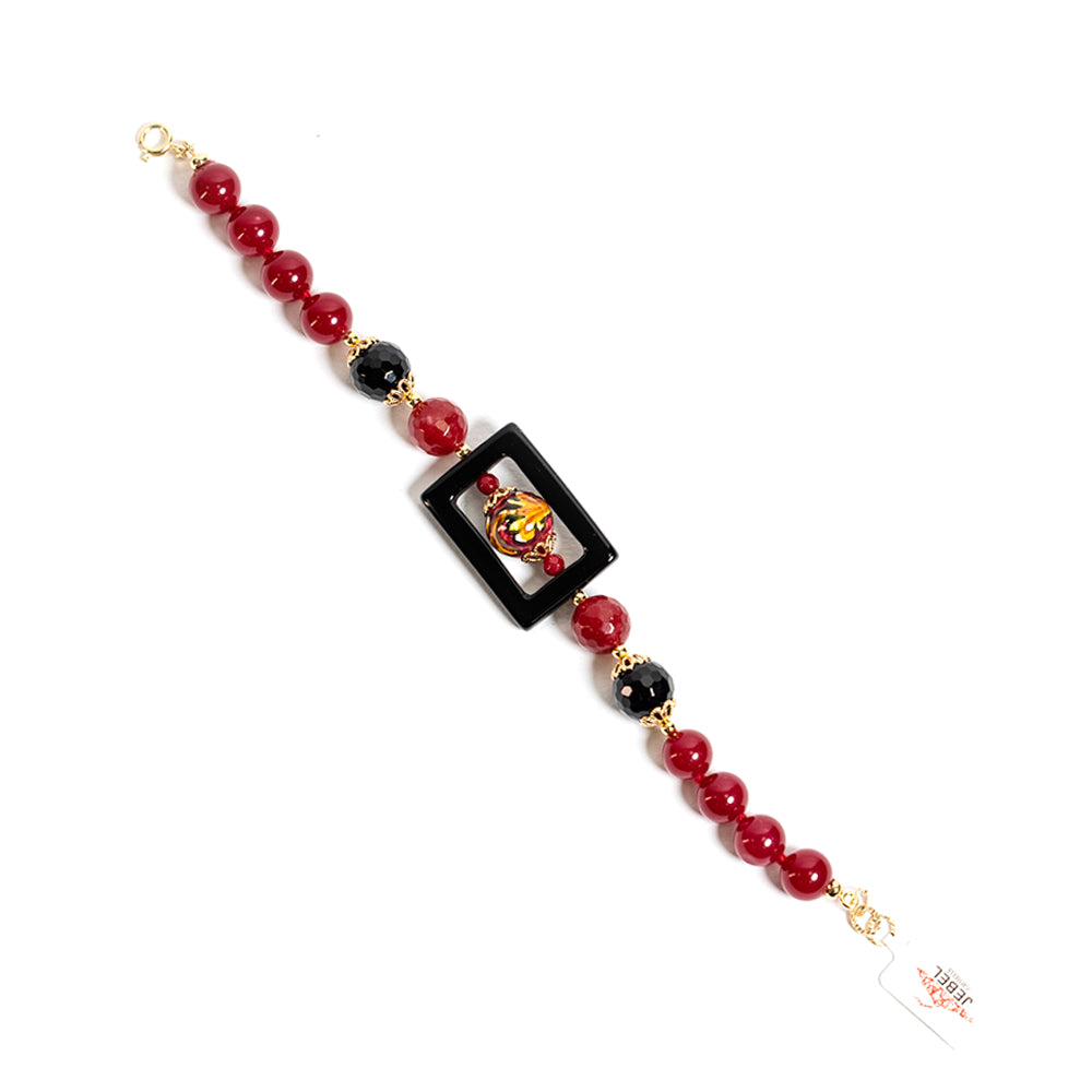 Bracciale Agrigento in agata rossa e perle in ceramica di Caltagirone