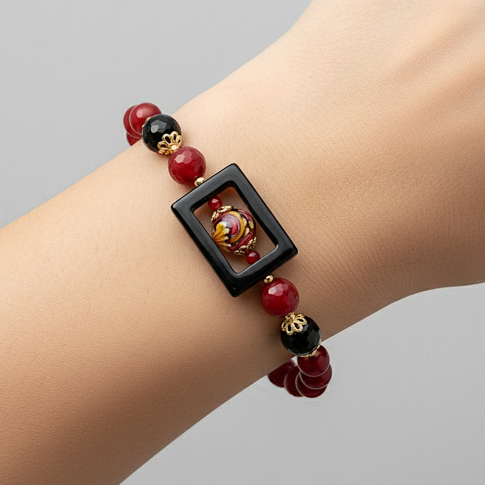 Bracciale Agrigento in agata rossa e perle in ceramica di Caltagirone