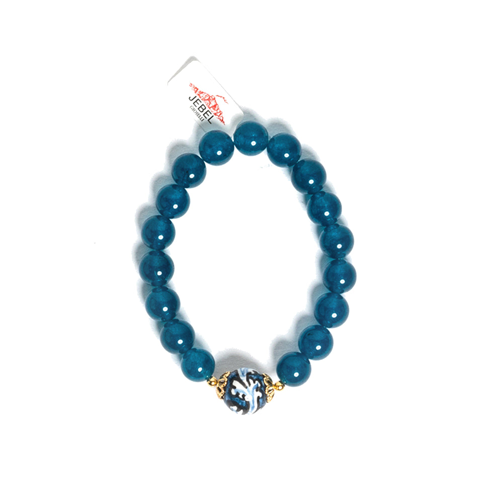 Bracciale Aretusa in agata blu e perla in ceramica di Caltagirone