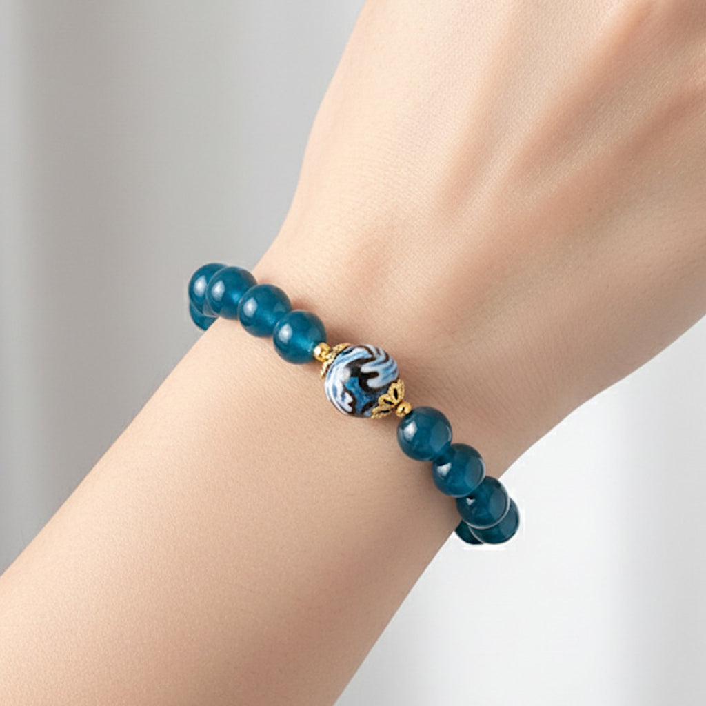 Bracciale Aretusa in agata blu e perla in ceramica di Caltagirone