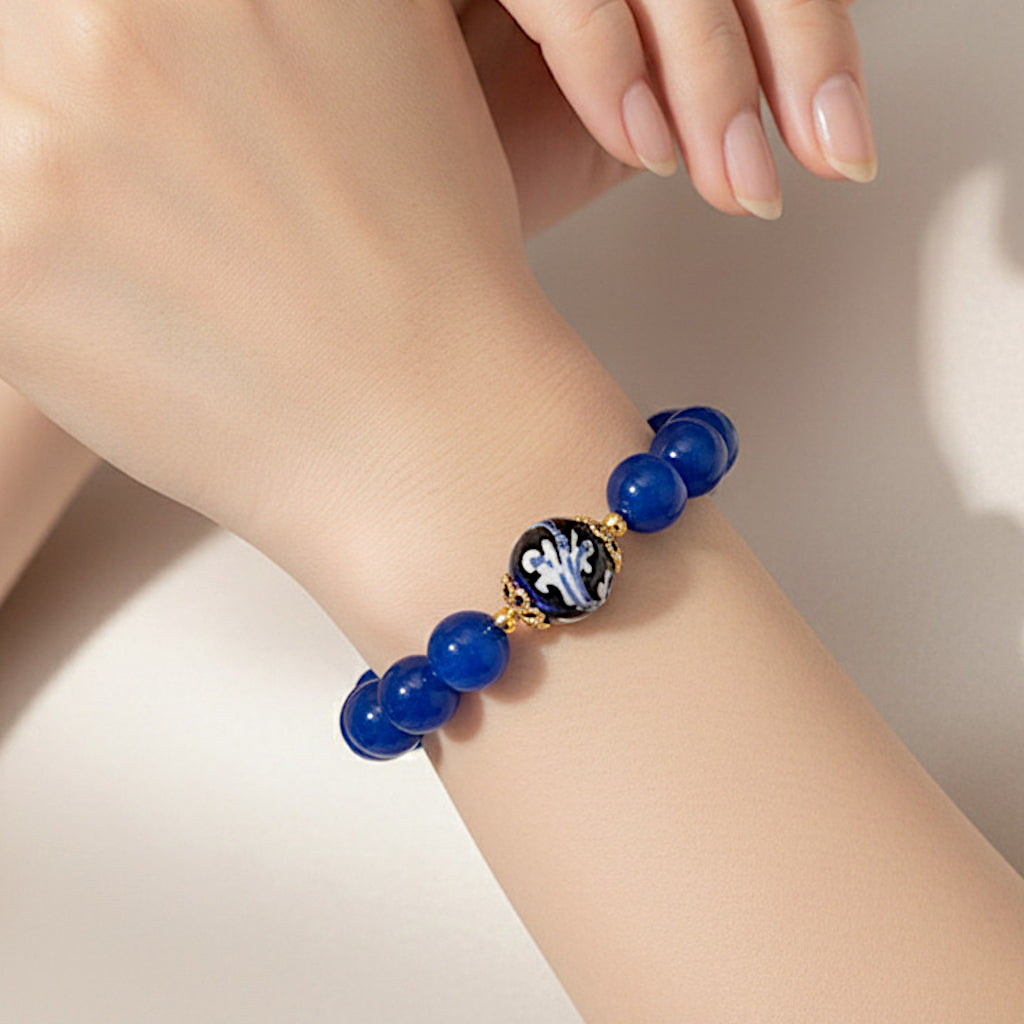 Bracciale Asia in agata blu e perla in ceramica di Caltagirone