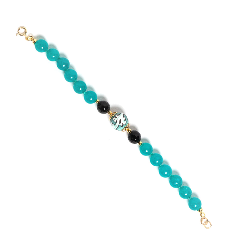 Bracciale Atena in agata verde-acqua e perla in ceramica di Caltagirone