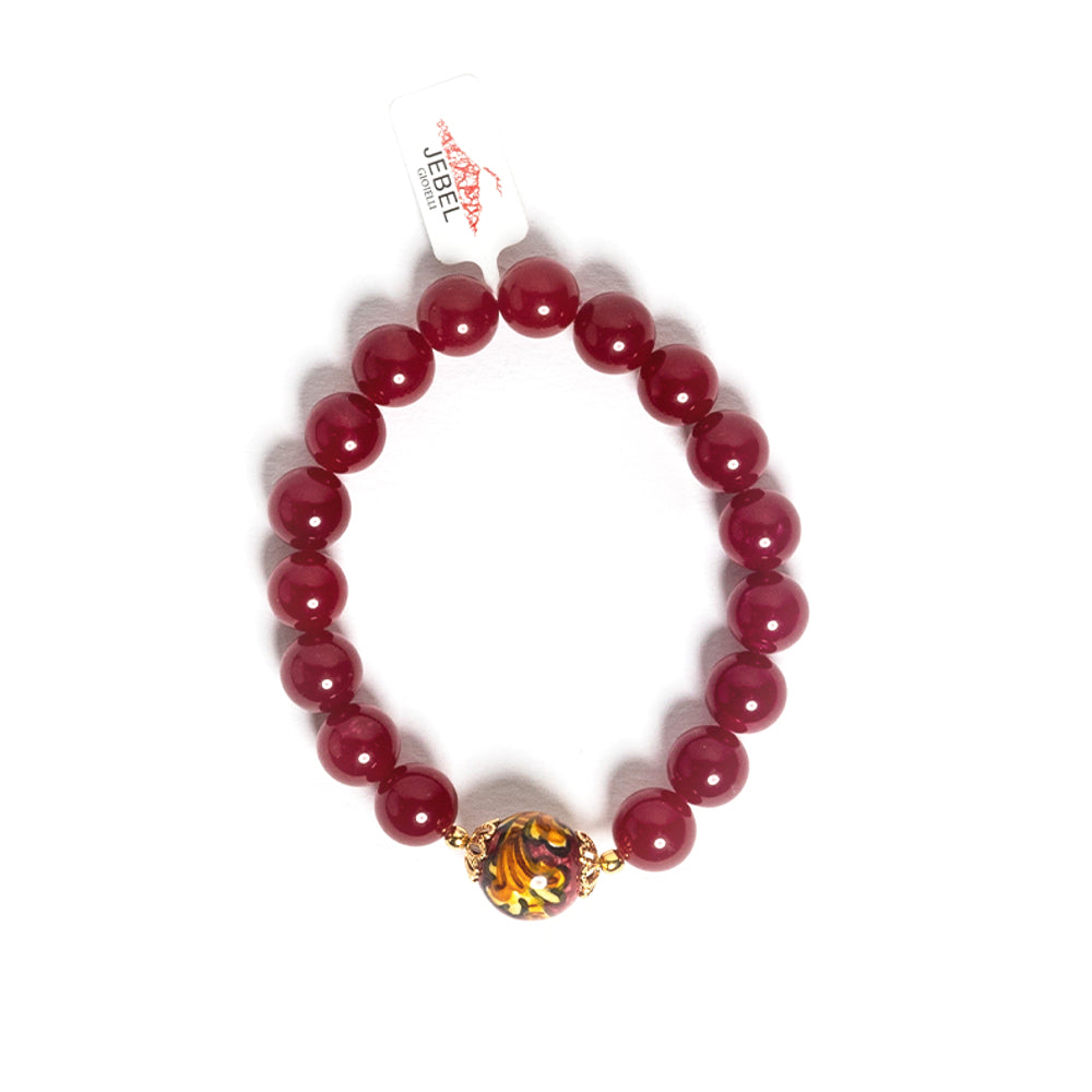 Bracciale Aura in agata bordeaux e perla in ceramica di Caltagirone
