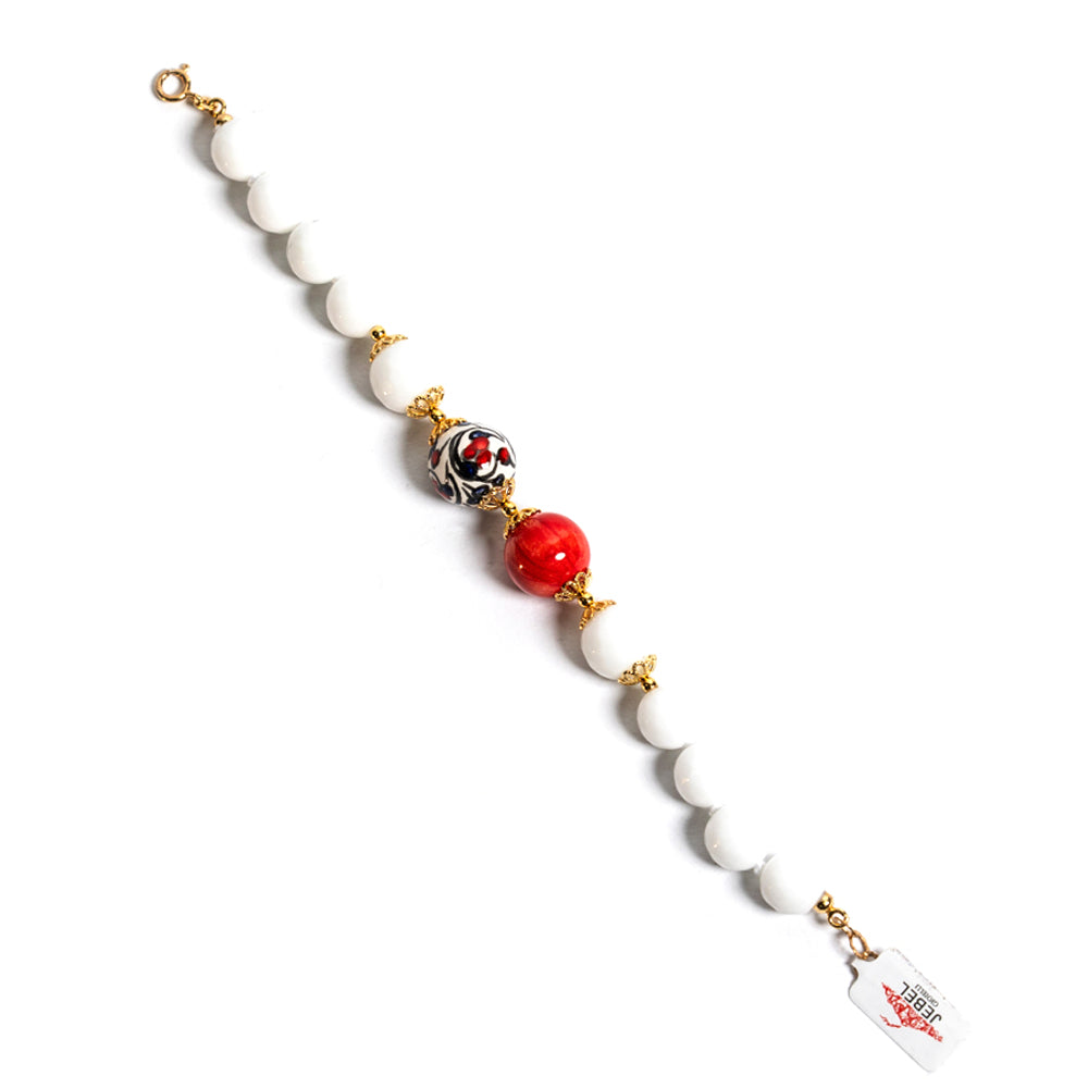 Bracciale Avola in agata bianca e perle in ceramica di Caltagirone