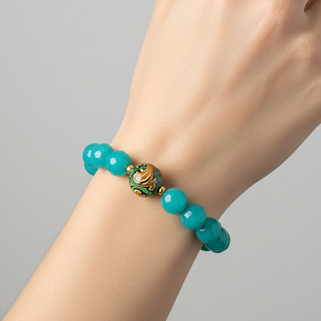 Bracciale Calipso in agata ottanio e perla in ceramica di Caltagirone