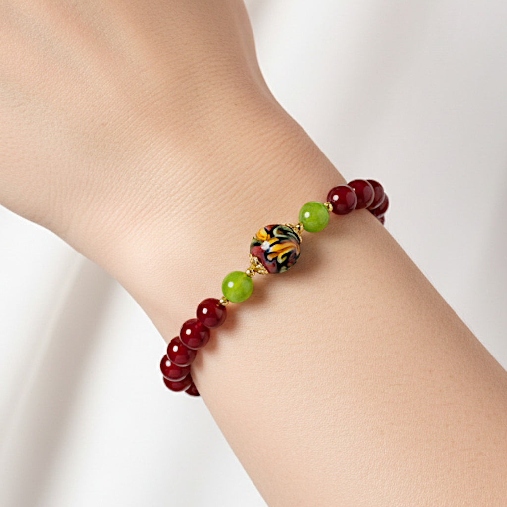 Bracciale Caltagirone in agata verde e perla in ceramica di Caltagirone