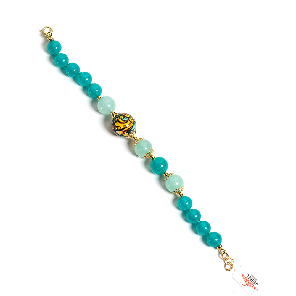 Bracciale Capo D’Orlando in agata verde e perla in ceramica di Caltagirone