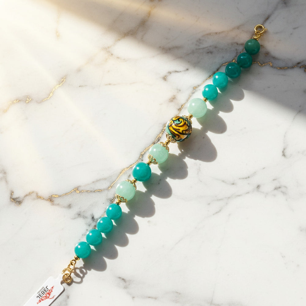 Bracciale Capo D’Orlando in agata verde e perla in ceramica di Caltagirone