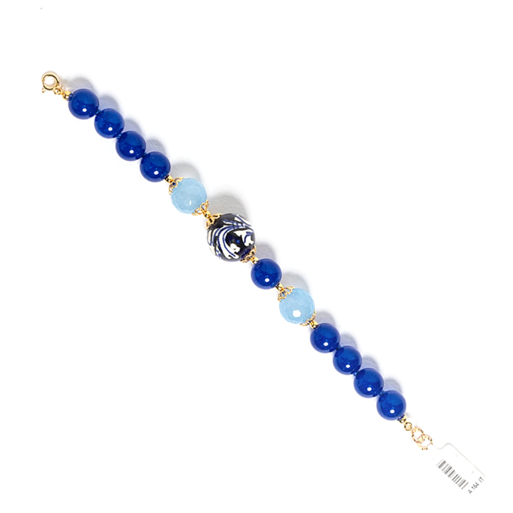 Bracciale Carini in agata blu angelite e perla in ceramica di Caltagirone