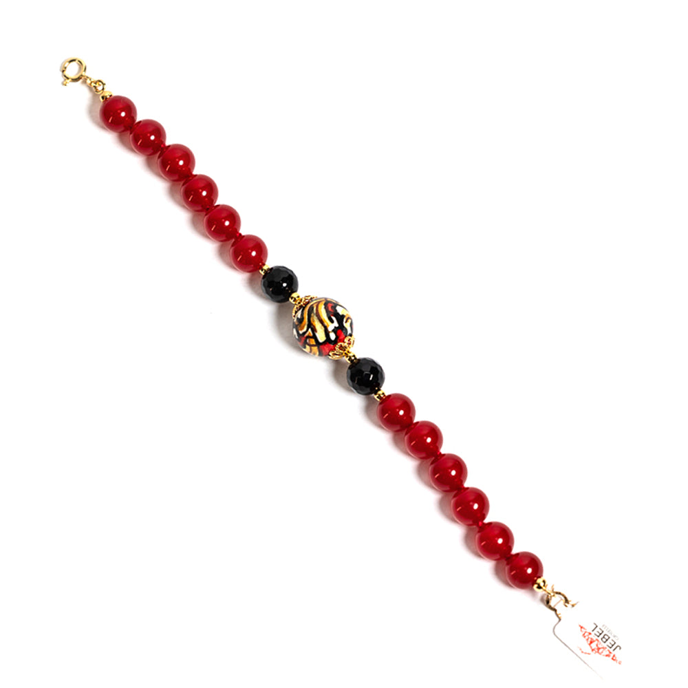 Bracciale Catania in agata rossa e perla in ceramica di Caltagirone