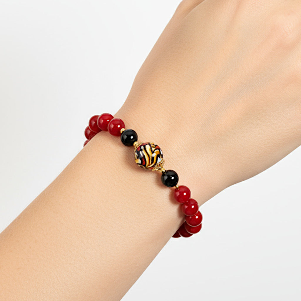 Bracciale Catania in agata rossa e perla in ceramica di Caltagirone