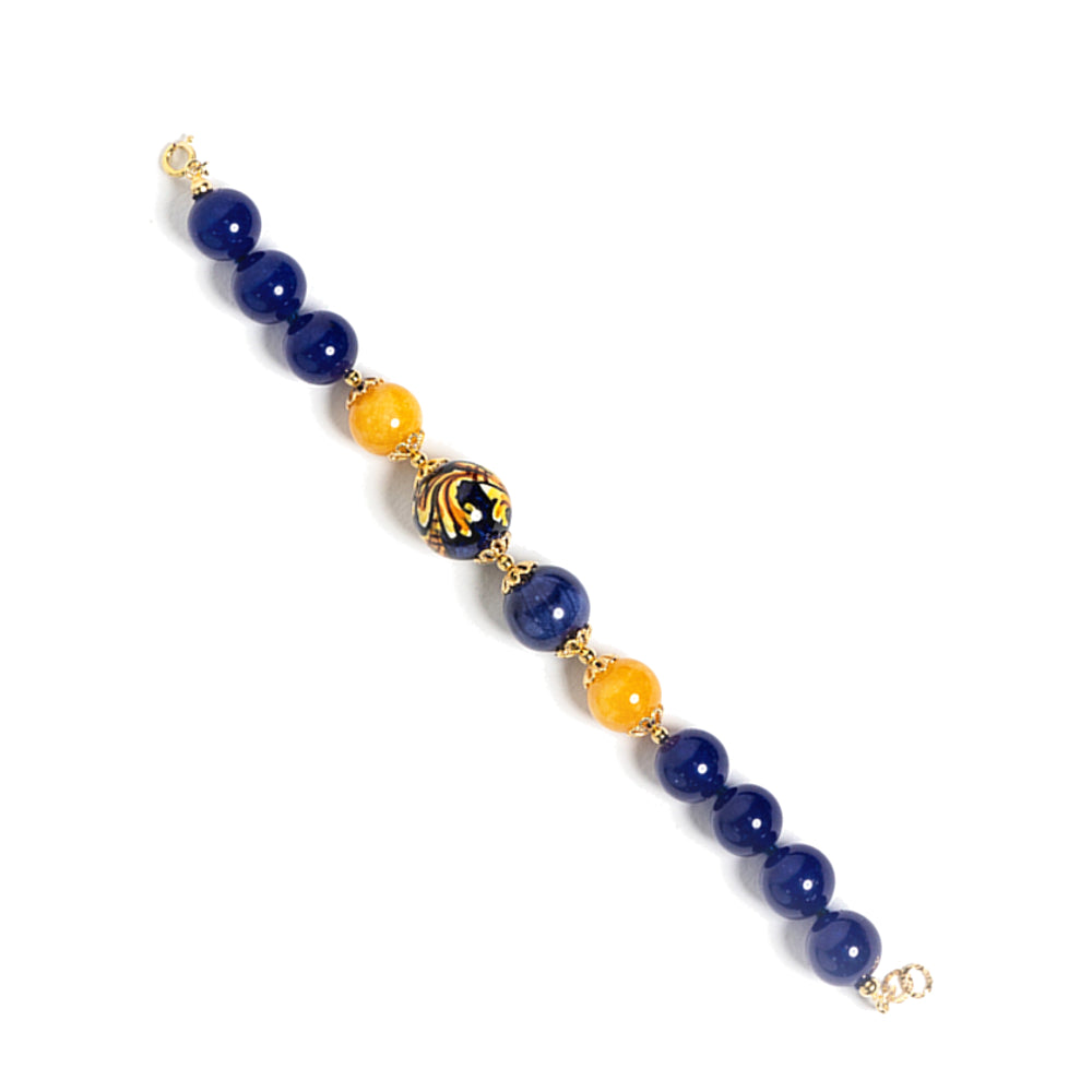 Bracciale Cavagrande in agata blu e perla in ceramica di Caltagirone