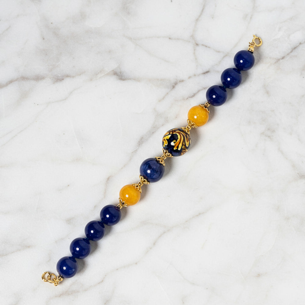 Bracciale Cavagrande in agata blu e perla in ceramica di Caltagirone