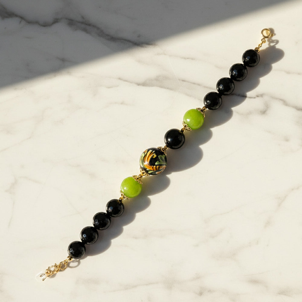 Bracciale Cerda in pietre dure onice e perla in ceramica di Caltagirone