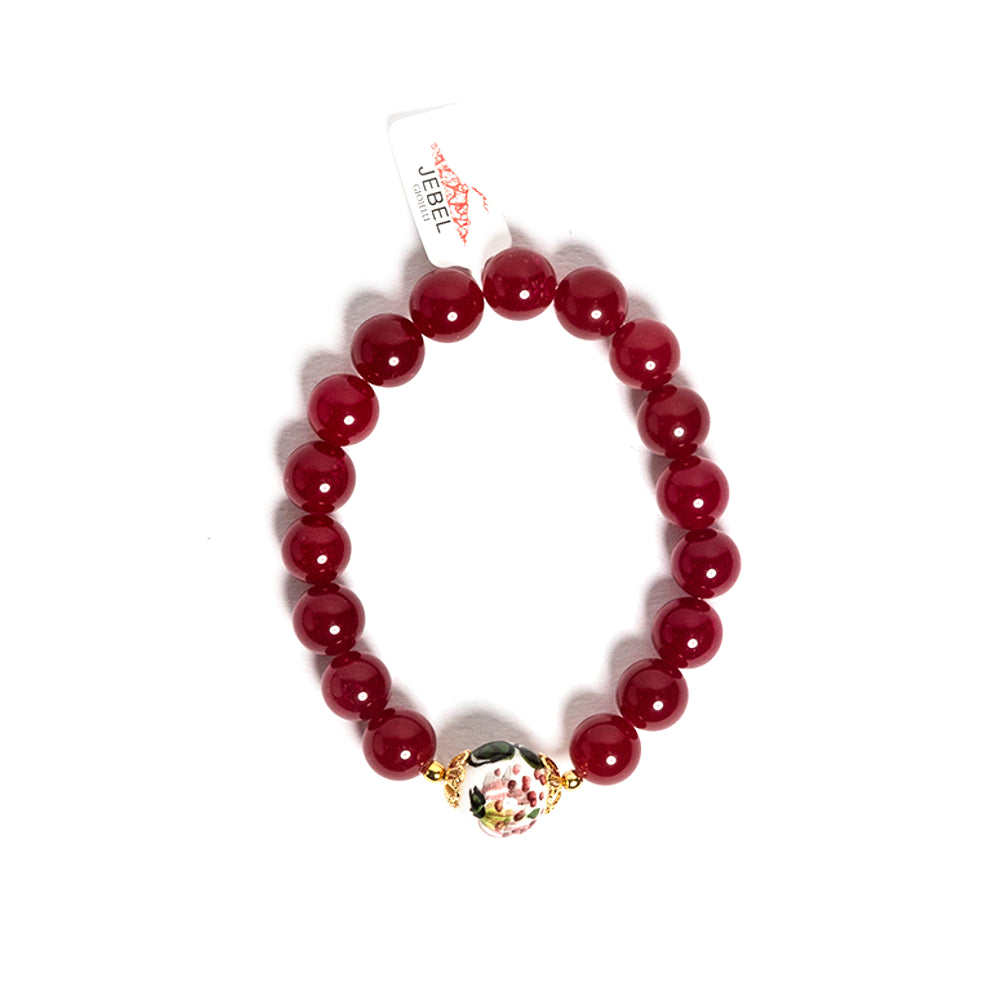 Bracciale Clizia in agata bordeaux e perla in ceramica di Caltagirone