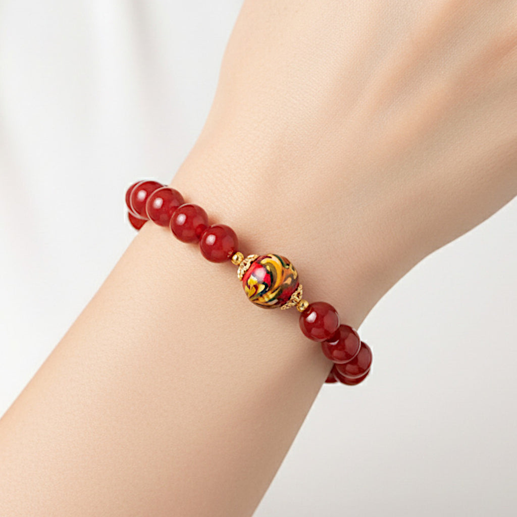Bracciale Dafne in agata rossa e perla in ceramica di Caltagirone