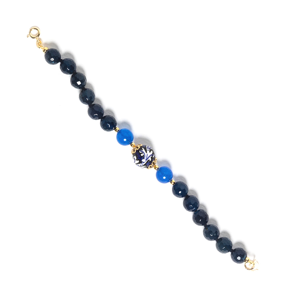 Bracciale Demetra in agata blu e perla in ceramica di Caltagirone