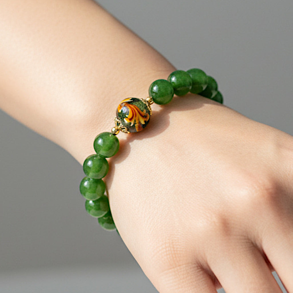 Bracciale Egle in angelite verde e perla in ceramica di Caltagirone