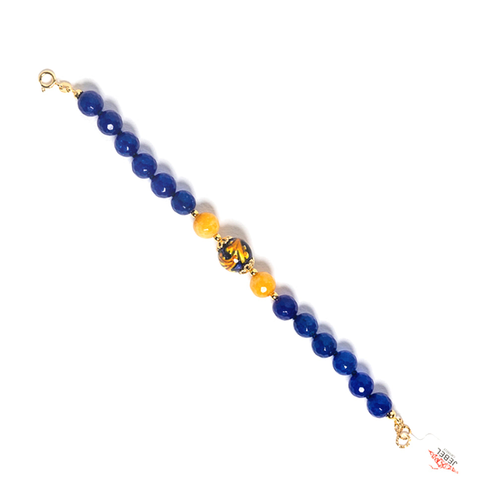 Bracciale Era in agata blu e gialla e perla in ceramica di Caltagirone