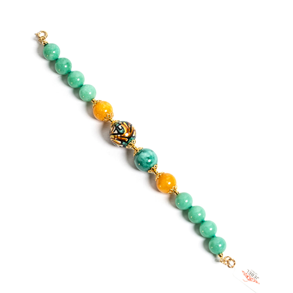 Bracciale Erice in agata verde chiaro e perle in ceramica di Caltagirone