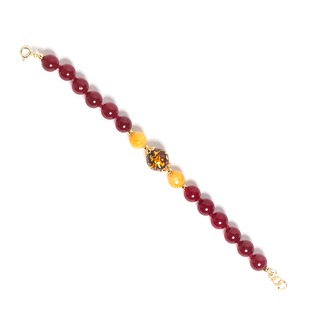 Bracciale Estia in agata bordeaux e perla in ceramica di Caltagirone