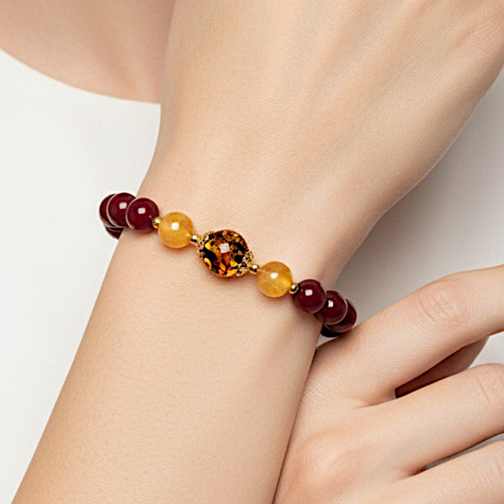 Bracciale Estia in agata bordeaux e perla in ceramica di Caltagirone