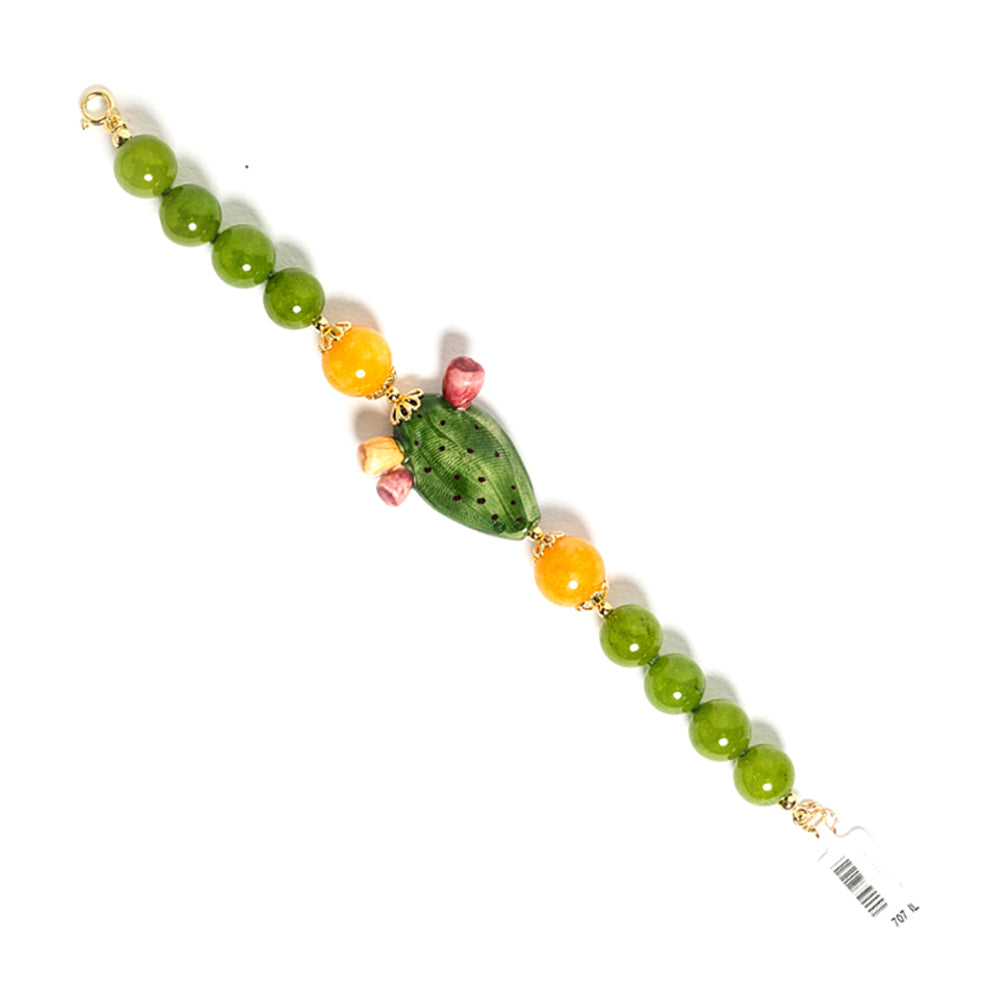 Bracciale Fichidindia in agata verde e pala in ceramica di Caltagirone