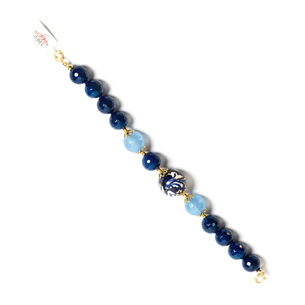 Bracciale Filicudi in agata blu e perla in ceramica di Caltagirone