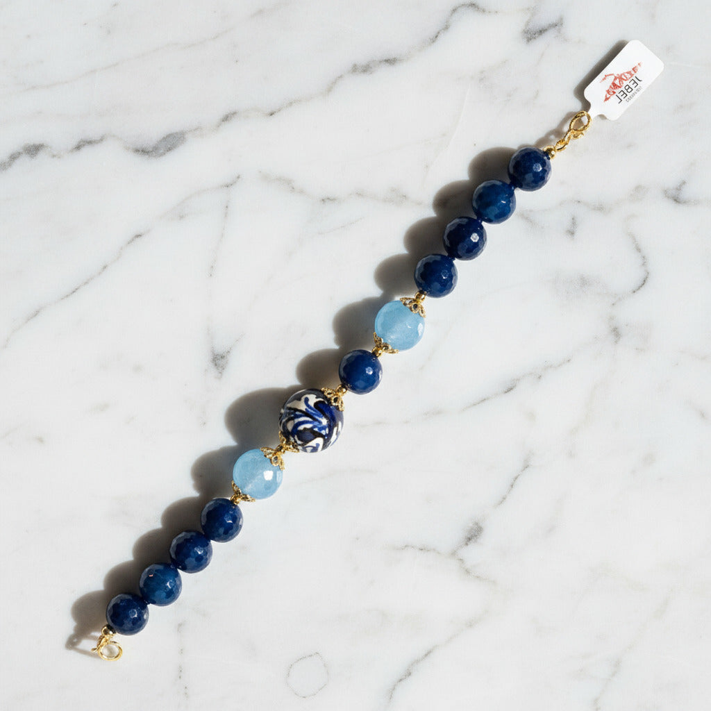 Bracciale Filicudi in agata blu e perla in ceramica di Caltagirone