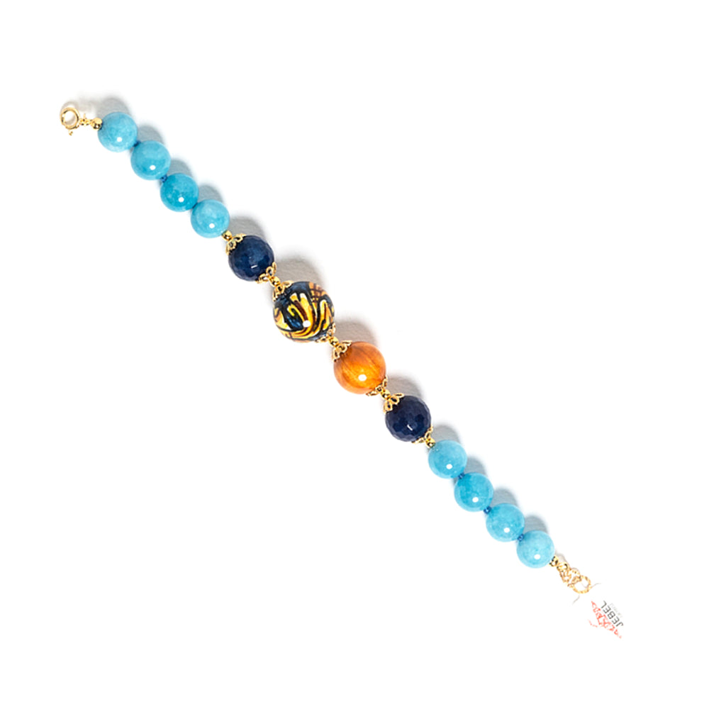 Bracciale Fleri in angelite, agata blu e perle in ceramica di Caltagirone