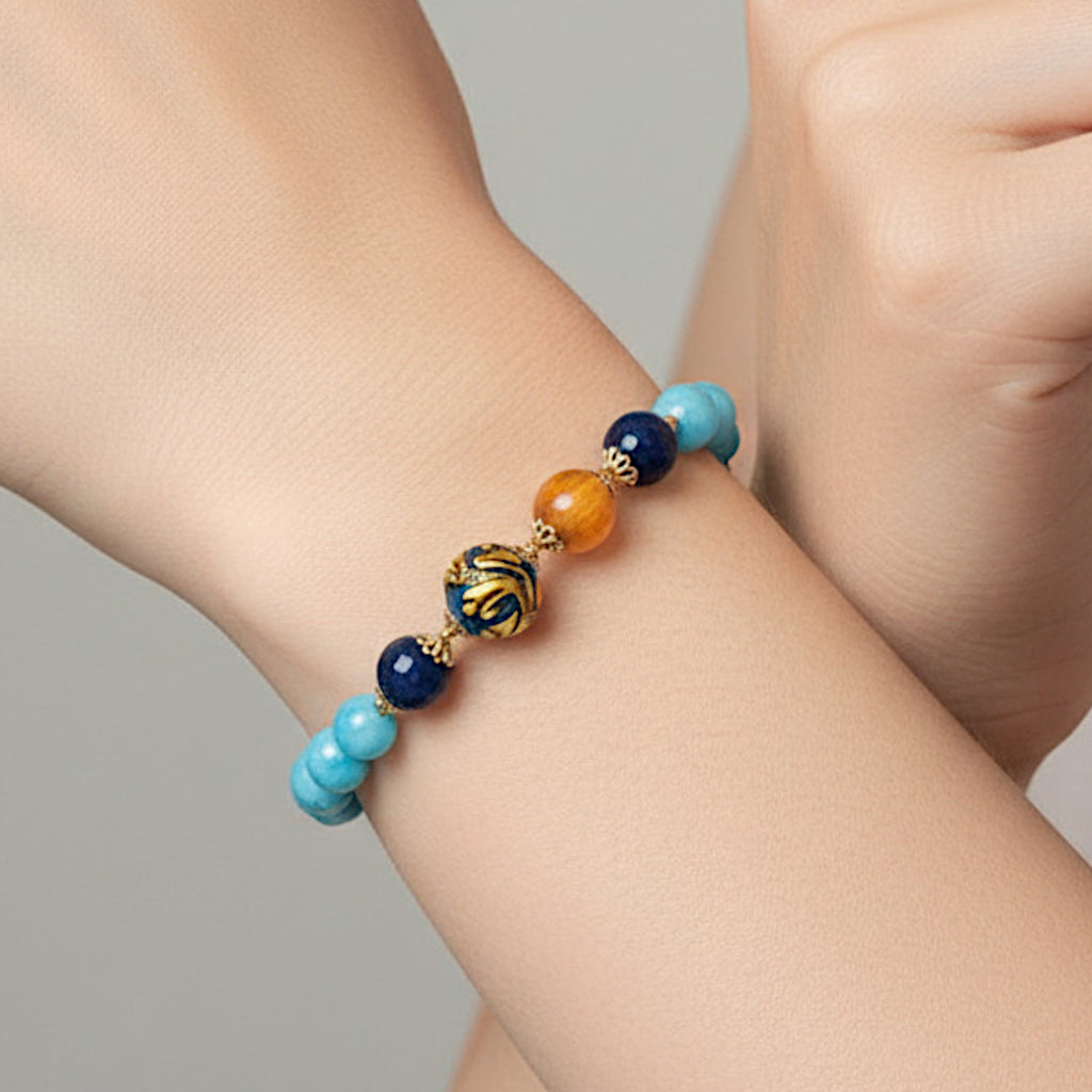 Bracciale Fleri in angelite, agata blu e perle in ceramica di Caltagirone