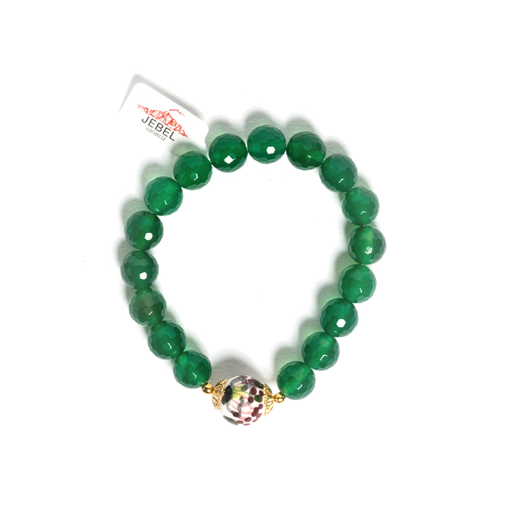 Bracciale Galatea in agata verde e perla in ceramica di Caltagirone