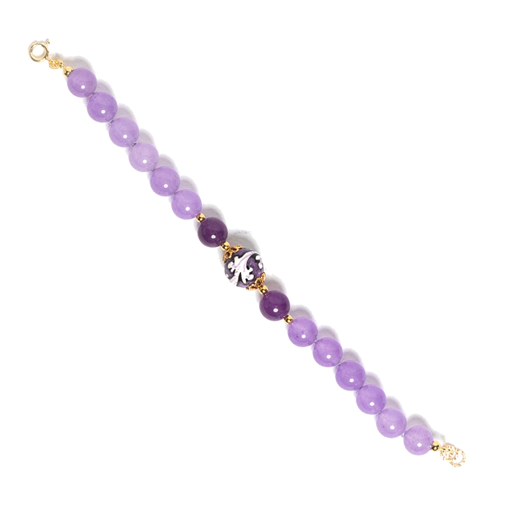 Bracciale Gea in agata viola e perla in ceramica di Caltagirone